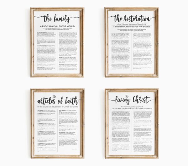 4 LDS Posters - The Family a Proclamation, The Living Christ, The Restoration Proclamation, The Articles of Faith